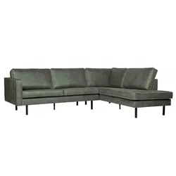 Ecksofa Rodeo Lederoptik, modern und komfortabel, rechts, armygrün, für 4–5 Personen