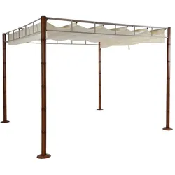 Proregal BERLINLODGE Pergola | HxBxT 220x300x300cm | Garten Pavillon Terrassenüberdachung | Creme-Weiß | stabiles 7cm-Metall-Gestell Bambus-Optik