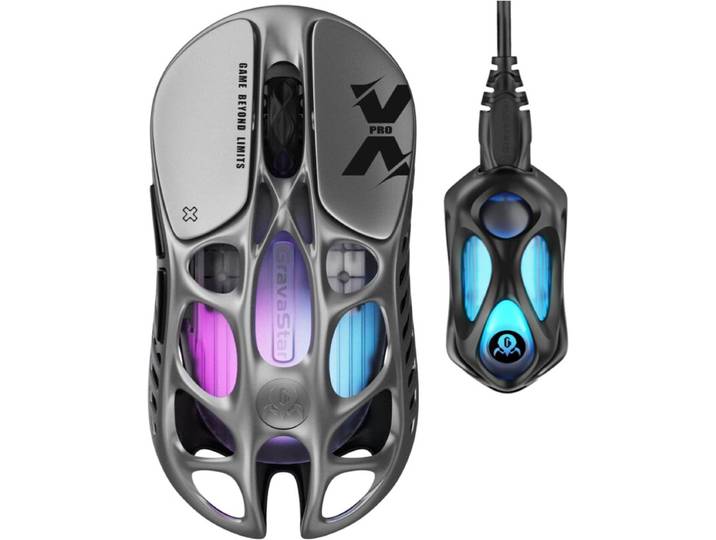 【Version de vente au détail chinoise】 Souris de jeu sans fil GravaStar Mercury X Pro 49 g, Dongle 8K, Capteur PAW3950 32 000 DPI, Taux d'interrogation 8000 Hz, Alliage de magnésium, Design creux, Éclairage RGB, 5 boutons programmables - Argent