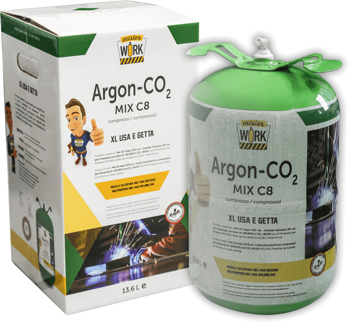 Helvi Bombola MisterWork MIX C8 Bombola miscela gas Argon/CO2 14 lt (0,9 3M)