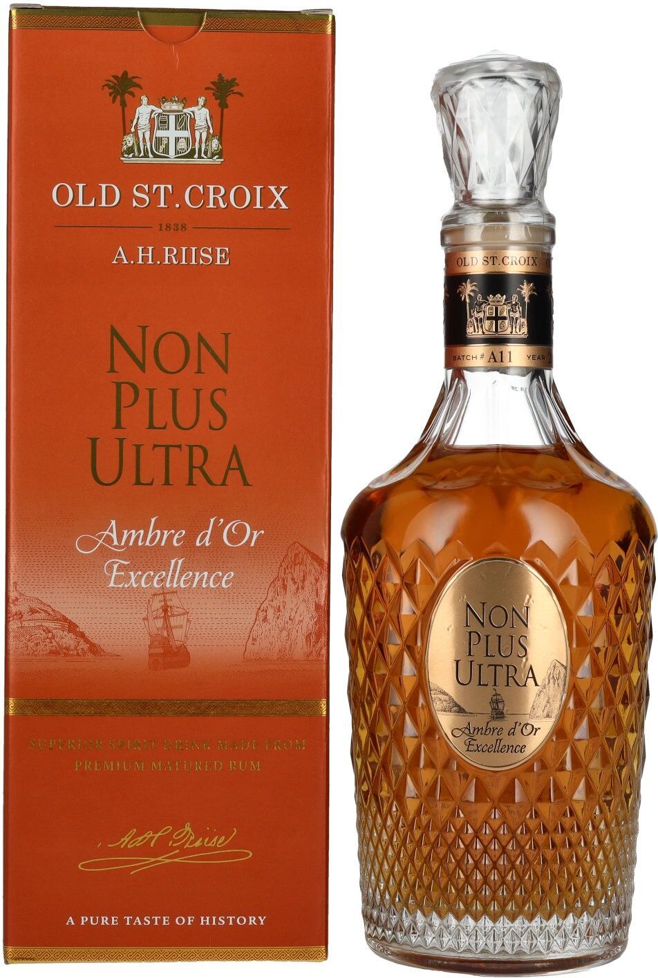 Old St. Croix A.H. Riise NON PLUS ULTRA Ambre d'Or Excellence 42% Vol. 0,7l in Geschenkbox