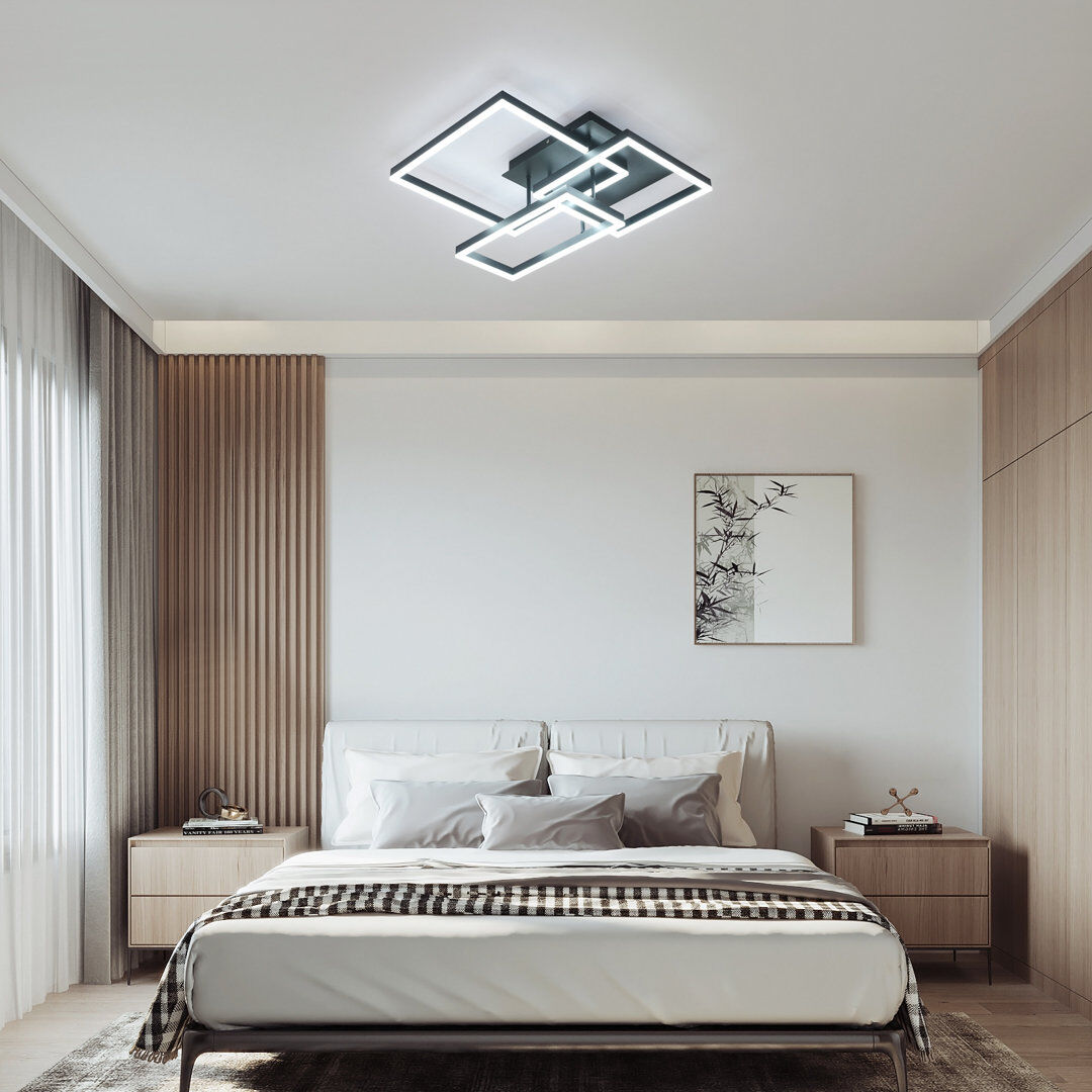 Metro Square 60Cm LED Flush Mount With Remote Matte Black 5cm H X 60cm W X 55cm D