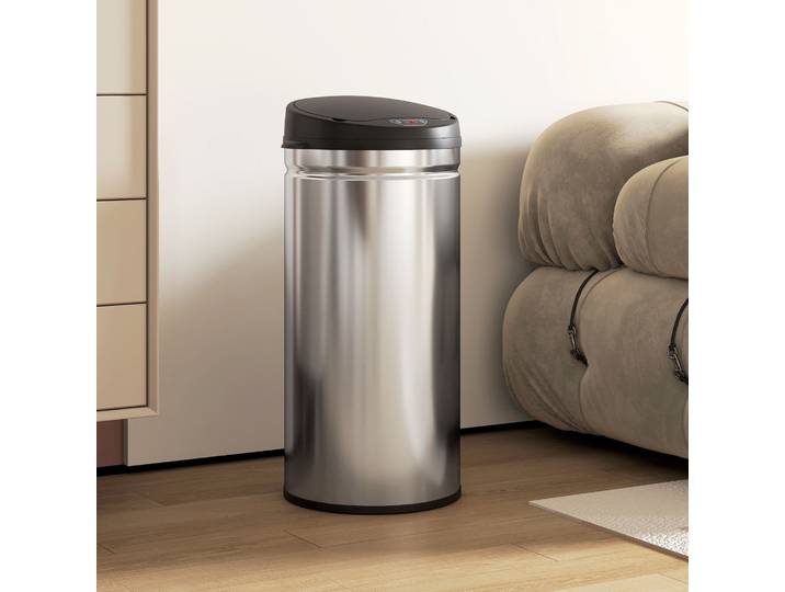 HOMCOM Poubelle 42L Capteur Mouvement Noir Argent