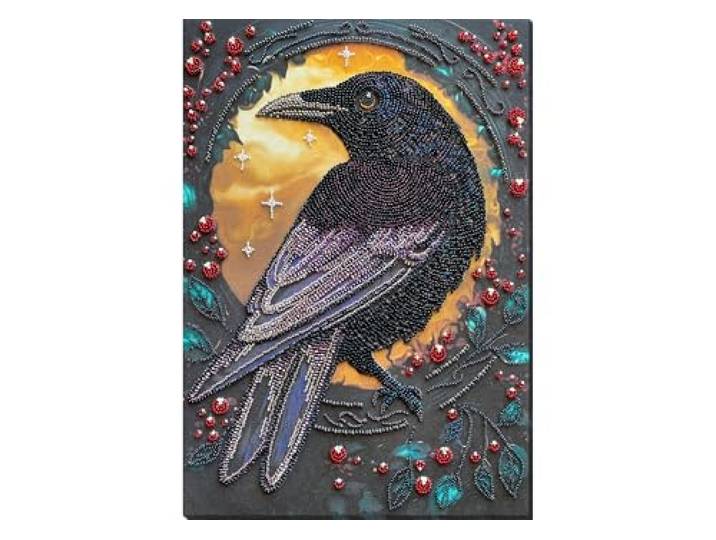 Abris Art Kraal Borduurset op Art Canvas - Zwarte Raven DIY Kralen Kit Borduurpatroon Gift voor haar DIY Craft kit