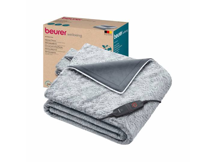 Beurer HD 75 Nordic Grey Green Planet Wärme-Kuscheldecke – Heizdecke/Wärmedecke – grau