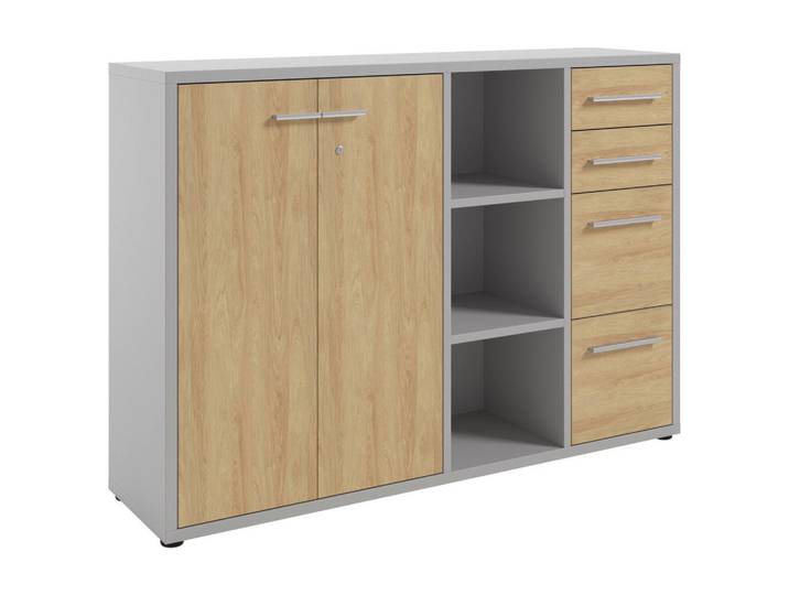 Novel Sideboard Texas, Hellgrau, Hickory, Kunststoff, 4 Fächer, 4 Schublade(n) Schubladen, 154.9x110x40 cm, stehend, Wohnzimmer, Kommoden & Sideboards, Sideboards