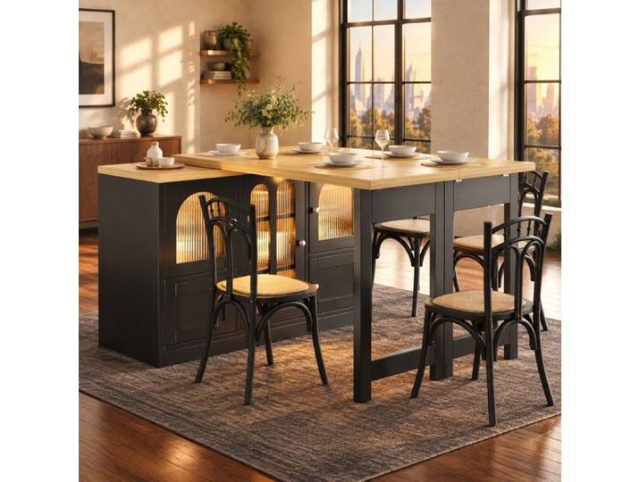 Buffet transformable en table extensible 120-197 cm pivotant 360° LED RGB MDF noir