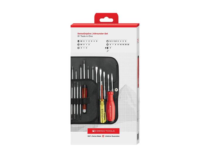 Werkzeugset PB SWISSTOOLS SwissGrip Evo Allrounder-Set Rolltasche , bunt, B:16cm H:16cm L:28,2cm, Werkzeugsets, Werkzeugset
