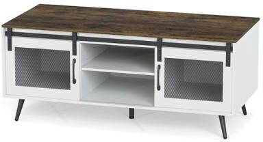Costway Farmhouse Coffee Table with Sliding Doors Rectangular with Adjustable Shelf-Rustic Brown