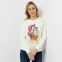 DINE 'N' DANCE Sweatshirt, langarm platzierter Druck Strassdetails figurumspielend