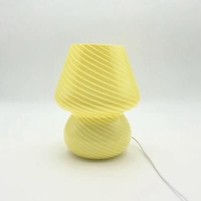 Uplifted Finds Murano Glass Gourd Shaped Table Lamp Korean Cream Wood 3 Tone Dimmable Light For Bedroom Coffee Shop yellow Stripes