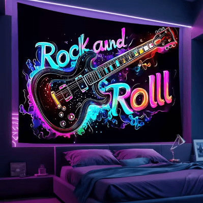 Uplift Curations VIKAMA Neon Rock Guitar Tapestry Electric Music Wall Decor For Bedroom & Studio 29.5 22.8 Inches
