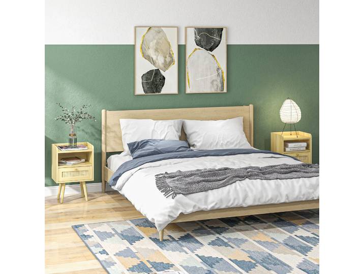 HOMCOM Lot de 2 Tables de Chevet Rotin Effet Bois 40x30x60cm