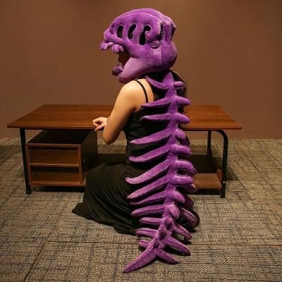 Inspired Finds Dinosaur Skeleton Headgear Pillow Plush Dino Costume Cushion For Cosplay Parties And Sofa Lounging purple 3.77 Ft