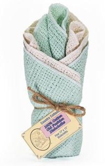 "Country Cottons 100 Percent Old Fashion Cotton Dishcloths 11""x11"" Set of 4 (2 natural color mixed with 2 colors of your choice)"