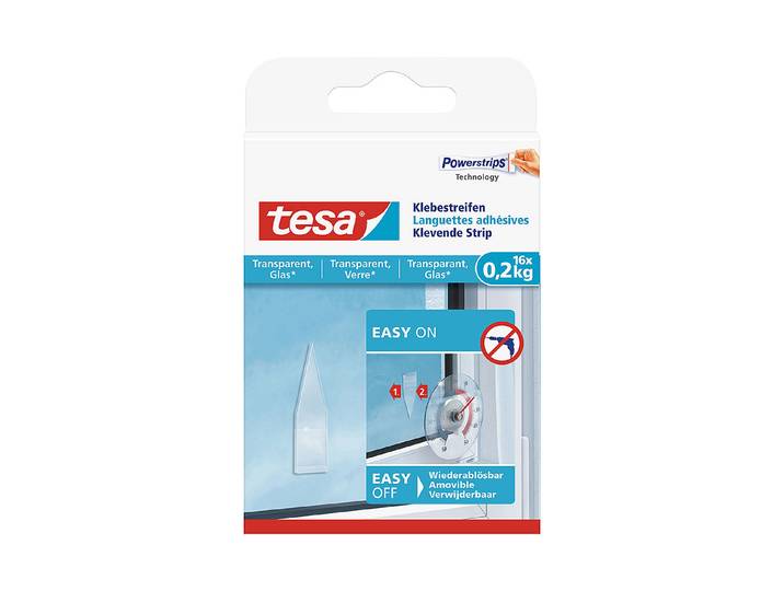 Tesa Klebestreifen für transparente Oberflächen und Glas max. 200 g 16 Stück