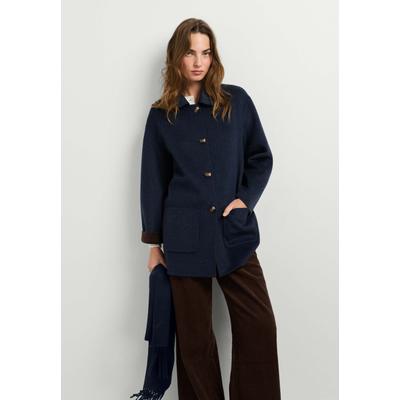 Wintermantel PEPE JEANS "Wintermantel MIKAELA", Damen, Gr. S, blau (steel blau), 56% Wolle, 40% Polyester, 2% Polyamid, 1% Acryl, 1% Viskose, Mäntel Wintermantel