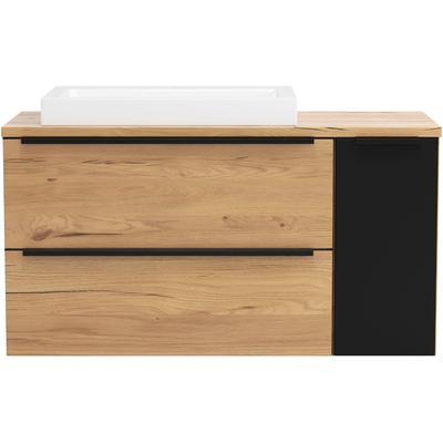 Waschtisch WELLTIME "MAILAND, 2 Metall-Vollauszüge mit Softclose, Aufsatzbecken", wildeiche, matt schwarz, B:105cm H:65,5cm T:47cm, MDF, Waschtische, Waschtisch