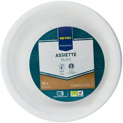 METRO Professional Teller, Bagasse, Ø 23 cm, Einweg, kompostierbar, rund, nachhaltig, weiß, 50 Stück