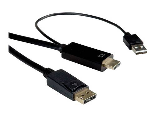Roline HDMI / DisplayPort / USB Anschlusskabel DisplayPort Stecker, HDMI-A Stecker, USB-A Stecker 2.00m Schwarz 11.04.5992