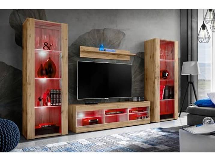 Komodee Wohnwand TV Tivoli Grande A2 Wotan/Wotan 250x159x35 cm Wohnwand Tivoli Grande, Wotan/Wotan, Breite 250cm x Höhe 159cm x Tiefe 35cm, Mehrfarbige Beleuchtung , für Wohnzimmer
