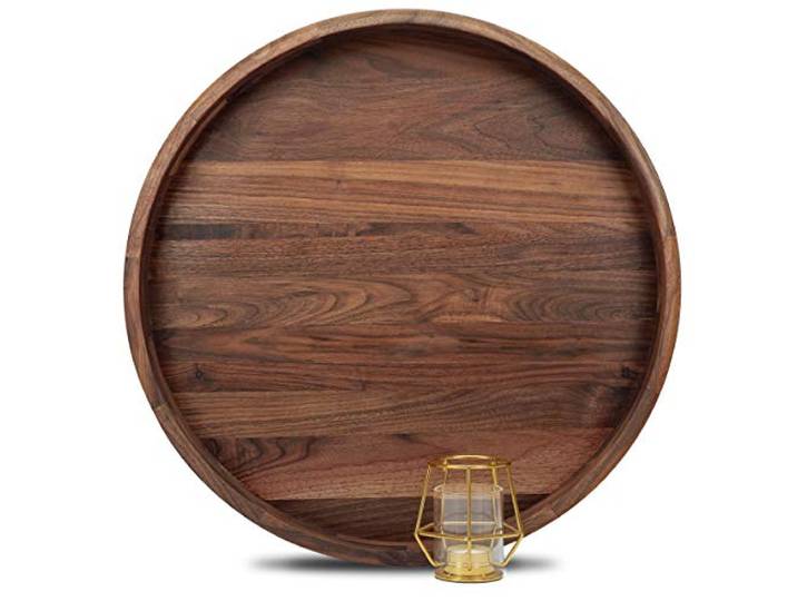 MAGIGO Ottoman-Tablett mit Griffen, extra groß, rund, Walnussholz, 50,8 cm Servieren Sie Tee, Kaffee oder Frühstück im Bett, klassisches, rundes dekoratives Serviertablett aus Holz