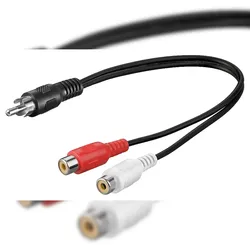 Goobay 50005 Audio Y Kabeladapter, Cinch-Stecker zu stereo Cinch-Buchse, 0.2 m, Schwarz - Cinch-Stecker > 2x Cinch-Buchse (Audio links/rechts)