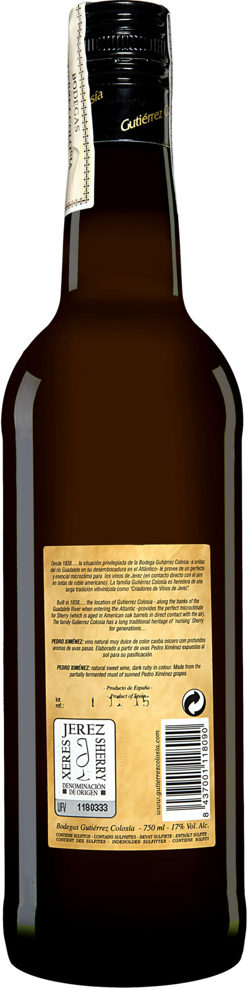 Gutiérrez Colosía Gutiérrez-Colosía Pedro Ximénez 17% Vol. Sherry Sehr Süß aus Spanien