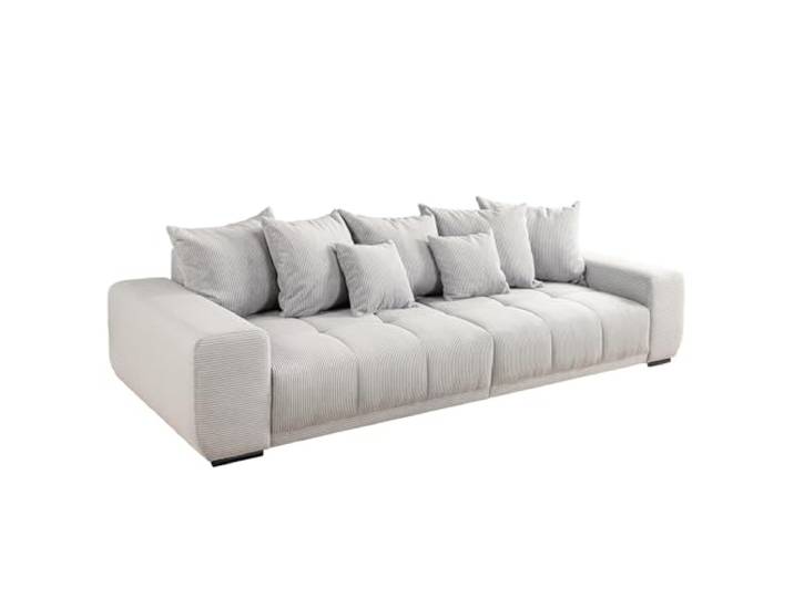 Riess Ambiente XXL Sofa ELEGANCIA - 285x106cm - Champagner beige - Cord Buchenholzgestell, Ziersteppung, Federkern, Kissen inkl., 7 Kissen, pflegeleichte Oberfläche