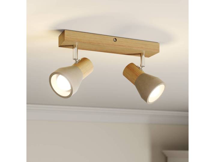 Lindby spot Filiz, 2 lampes, 27 cm, bois, béton, E14 Filiz Lindby, dimmable, bois clair, Chambre à coucher, Bois, Scandinave, Spot