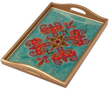 Novica Handmade Sweet Spring Flower Reverse-Painted Glass Serving Tray