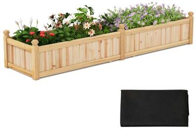 Costway 91 x 24 x 16 Inch Divisible Planter Box with Corner Drainage and Non-woven Liner for Growing Vegetables-Natural