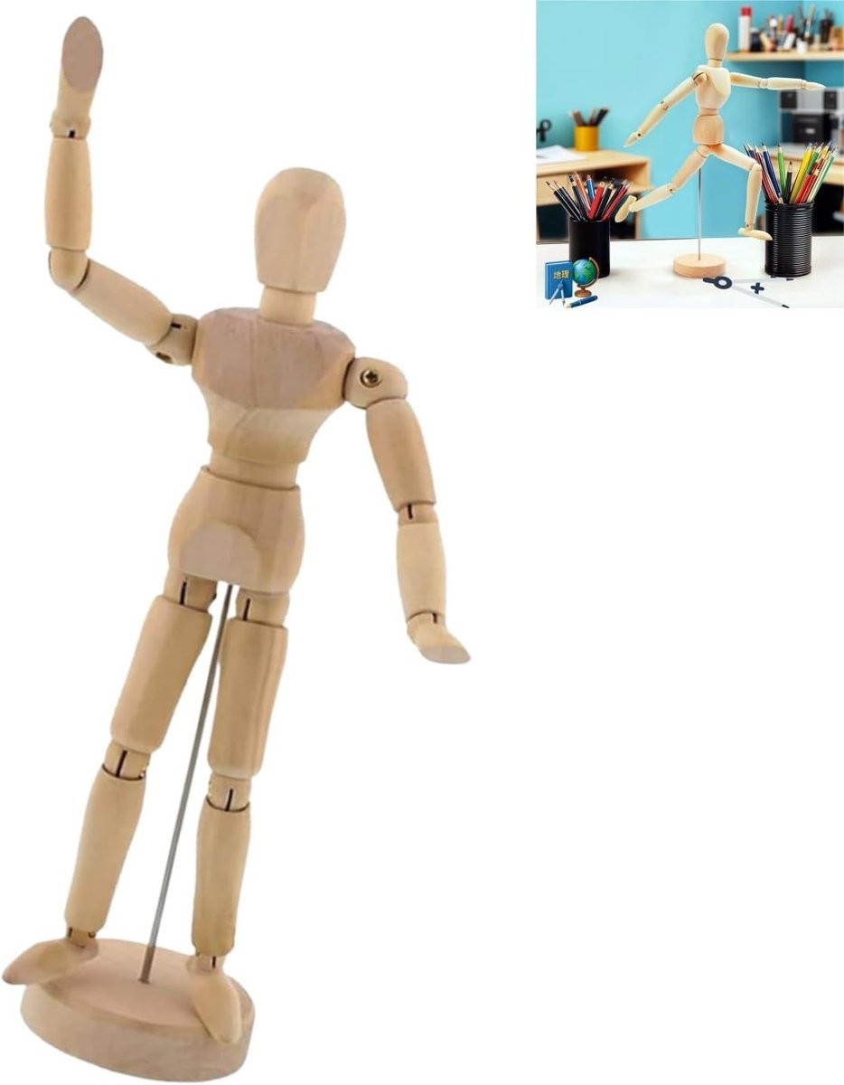 Houten modelpop voor kunstenaars, beweegbare mannequin voor schetsen en decoratie, 15 cm
