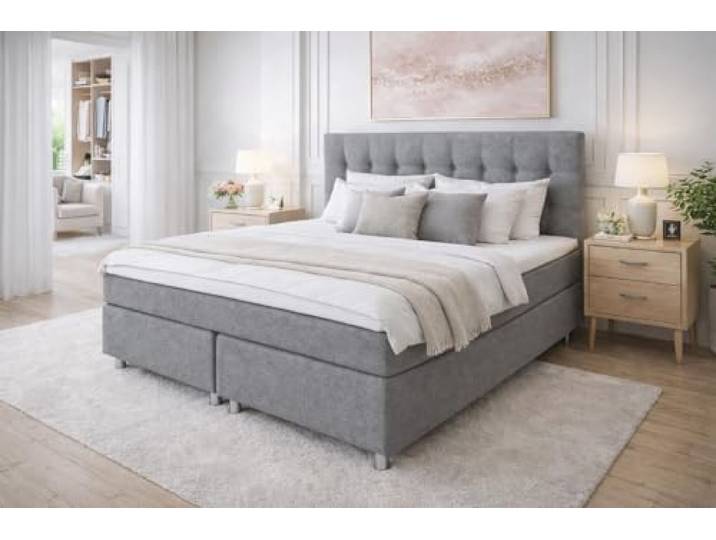 Tesla Dreams Boxspringbett 90x200 Ronda, 7 Zonen Taschenfederkern-Matratze H3/H4, 5 Jahre Garantie, Topper Visco, Unterbau Taschenfederkern, Montage verfügbar, Grau