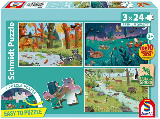 Puzzle 3 x 24 pcs Animaux des bois et des prés - Schmidt