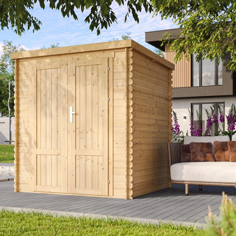 TIMBELA Houten tuinhuis model M309F1+M309G met ramen en geïmpregneerde vloer, 3,53 m²