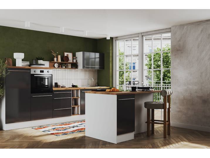 Cuisine îlot Gabriel avec ventilateur 320 x 200 x 60cm Gris/Gris brillant