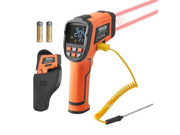 VEVOR Thermomètre Infrarouge -30 ℃ à 1200 ℃ Thermomètre Laser Double pour Plancha\, Cuisine\, Moteurs\, Usage Industriel\, Four à Pizza\, avec Sonde Thermocouple Type K\, Sans Contact\, (Pas pour l'Homme)