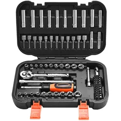 VEVOR Steckschlüsselsatz Ratschensatz 70-tlg. 6,4-mm-Antrieb, SAE und metrisch, tief und flach, Mechaniker-Werkzeugsatz mit Bits Zubehör Aufbewahrungskoffer, CR-V-Legierungsstahl, für Autoreparatur