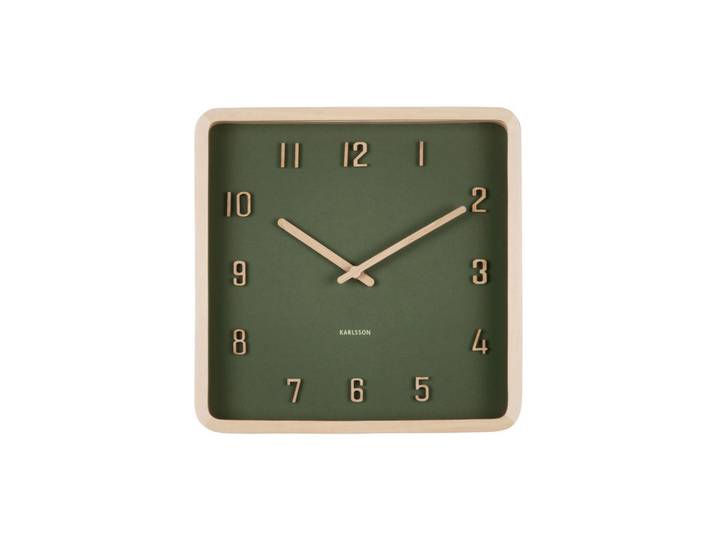 Karlsson Wanduhr, Dunkelgrün, Holz, Linde, 26x26x5.3 cm, Dekoration, Uhren, Wanduhren