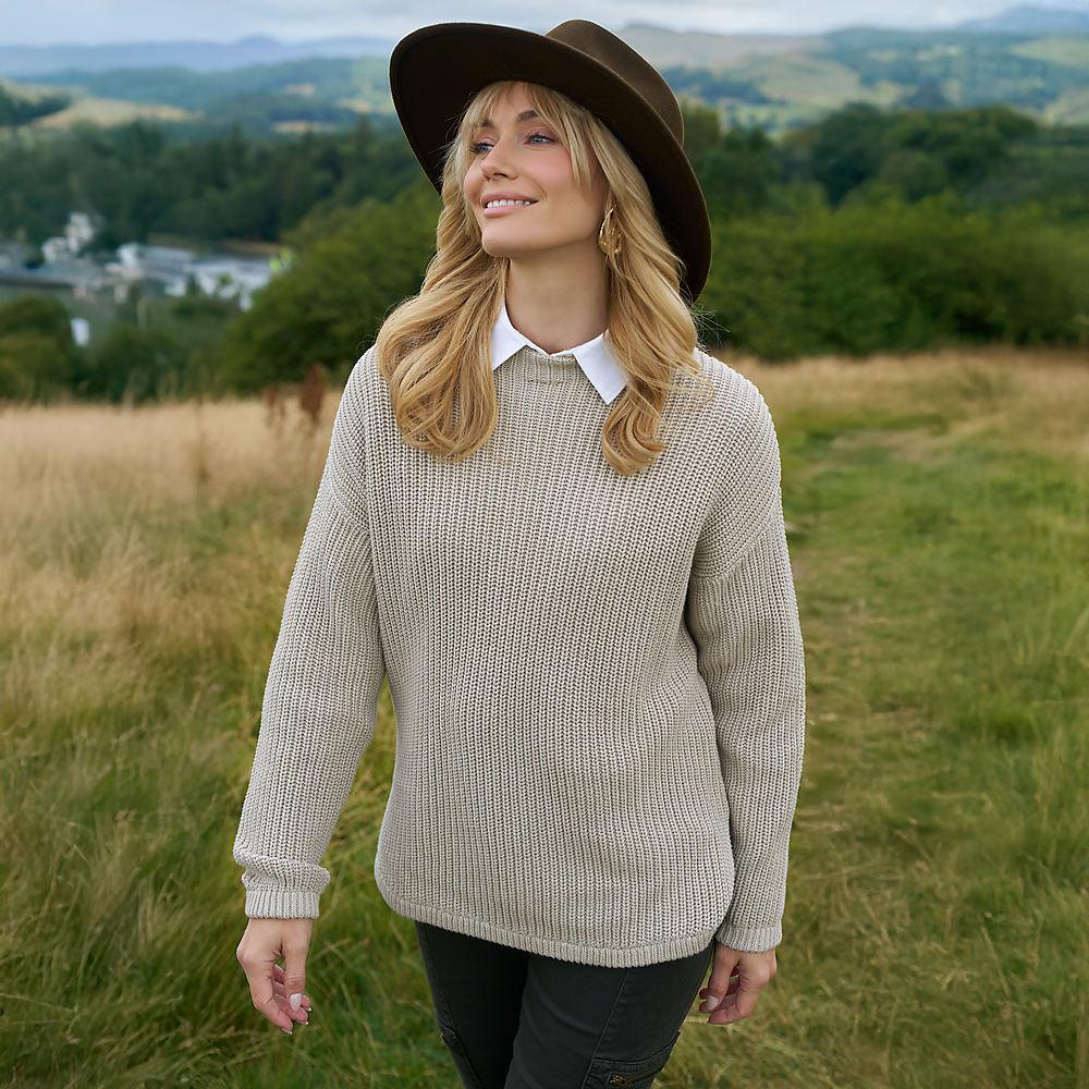 Drifter Rippstrick-Pullover mit kurzem Stehkragen, Damen, size: regular, Beige, Baumwolle, by Lands' End