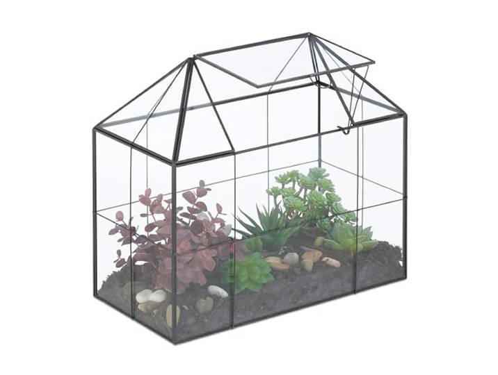 Relaxdays Terrarium pour Vos Plantes\, décoratif et Pratique\, pour Le Rebord de la fenêtre\, 27 x 30 x 15 cm\, Noir