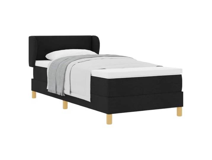 PUGYNBK Boxspringbett, 90 x 190 cm, Schwarz, Stoff Verstellbares Kopfteil, Holzlatt, Taschenfederkernmatratze, Pfostenbeine