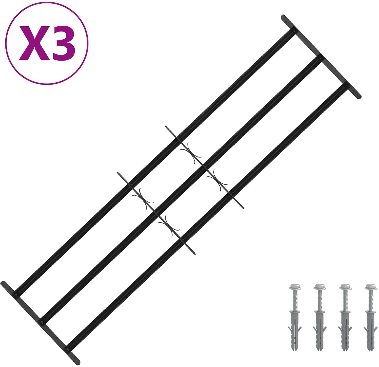 vidaXL Security Grille for Windows with 3 Crossbars 3 pc 93-174 cm