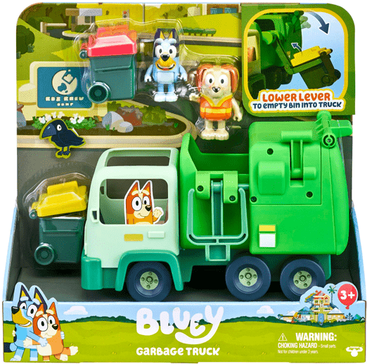 Bluey - Garbage Truck Playset for Preschool Kids with 2.5" Posable Figures and Interactive Dumping Action