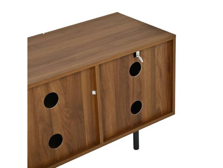 Fernsehtisch 160x38x50cm MDF Walnuss Schwarz Lamellentüren Schubladen MDF, Walnuss-Schwarz, 160x38x50cm, 2 Schubladen, Lamellentüren, bis 60 Zoll TV
