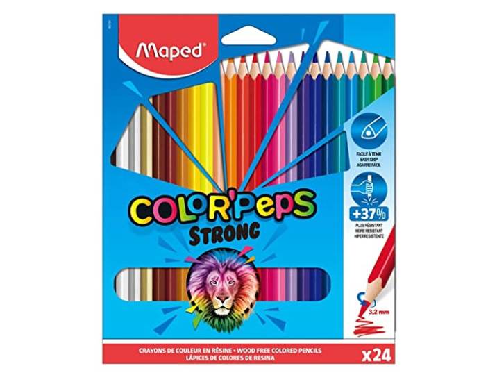 Maped - Strong Color'Peps kleurpotloden - 24 ultra-resistente en ergonomische kleurpotloden - Zak met 24 potloden