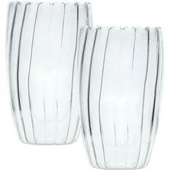 Intirilife 2x Doppelwandiges Thermo Glas - Striped Style - 350ml - Mundgeblasen isoliert für Latte Macchiato, als Teeglas oder Kaffeeglas mit Henkel