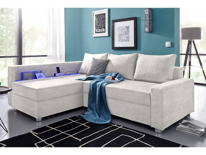 COLLECTION AB Relax L-Form, B: 223 cm Schlaffunktion, Bettkasten, Regal & 1 Zierkissen, optional Licht