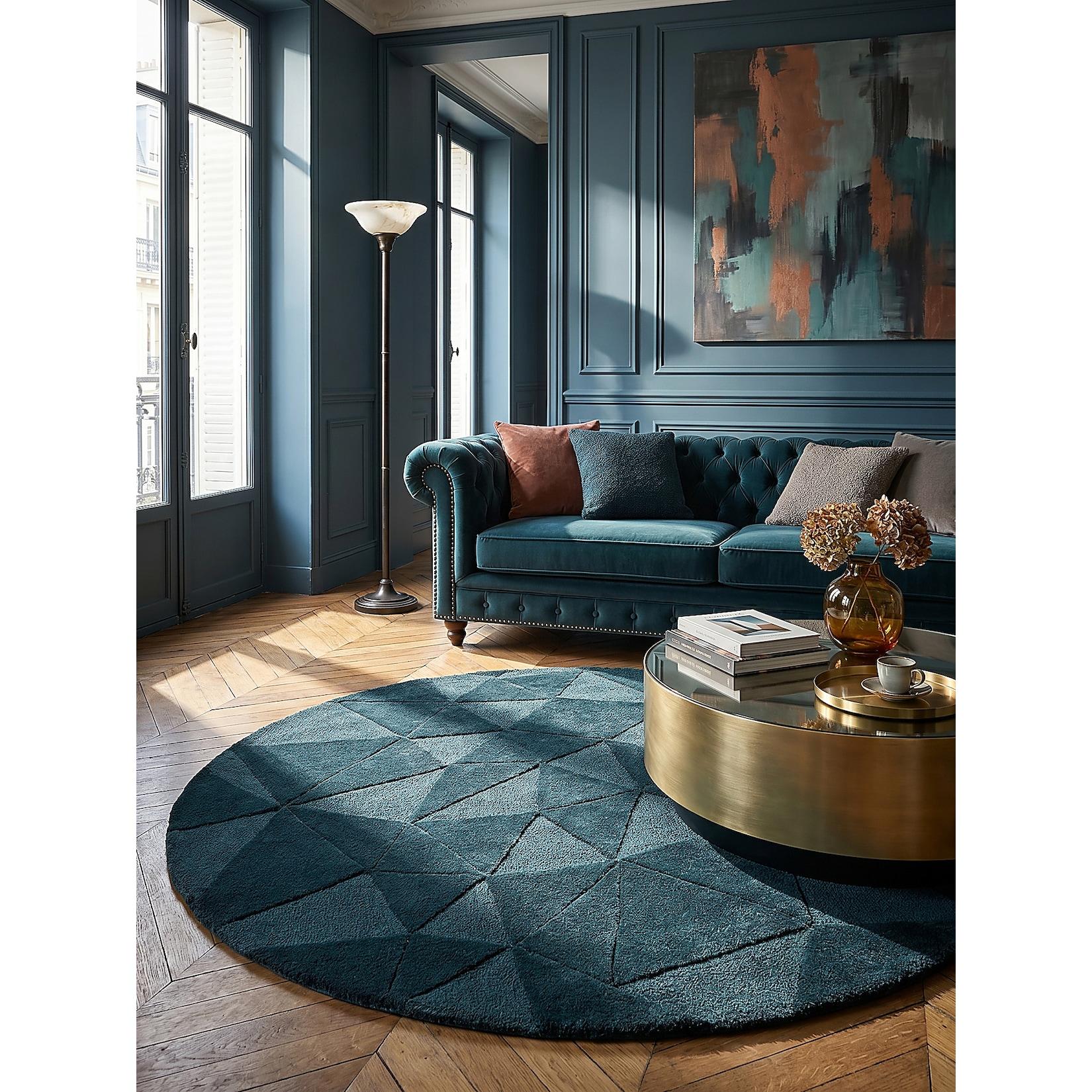 Wollteppich geometrisch Petrol Ø160 cm - DEBEN Kadima Design